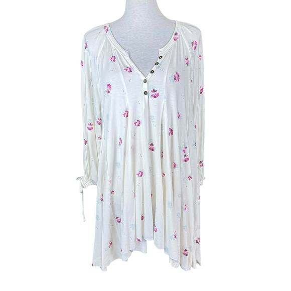 We the Free People NWT Winter Sun White Floral Pullover Long Sleeve Mini Dress - Picture 2 of 10